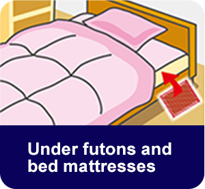 Under futons and bed mattresses