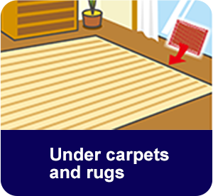 Under carpets and rugs