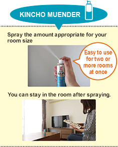KINCHO MUENDER one-push aerosol cockroach insecticide indoor use : Spray the amount appropriate for your room size Easy to use for two or more rooms at once　You can stay in the room after spraying.