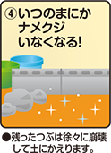 ④いつのまにかナメクジがいなくなる！　●残ったつぶは徐々に崩壊して土にかえります。